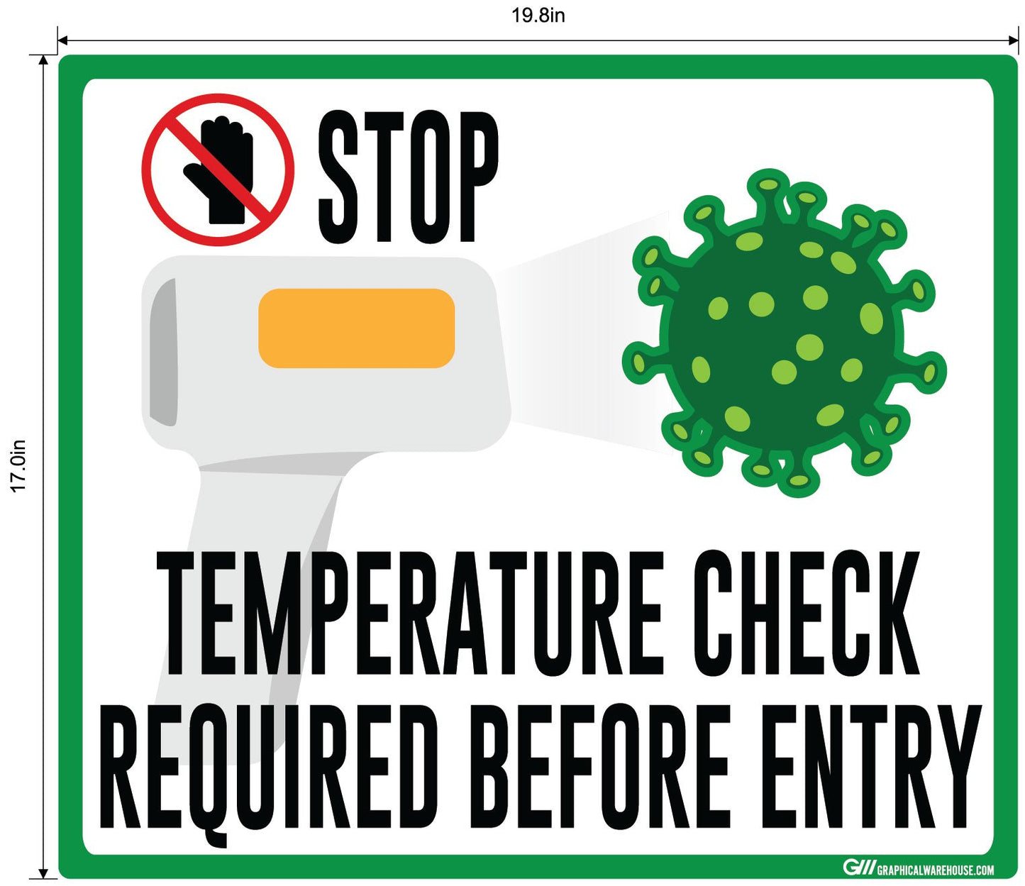 "STOP, Temperature Check Required Before Entry" Adhesive Durable Vinyl Decal- Various Sizes/Colors Available