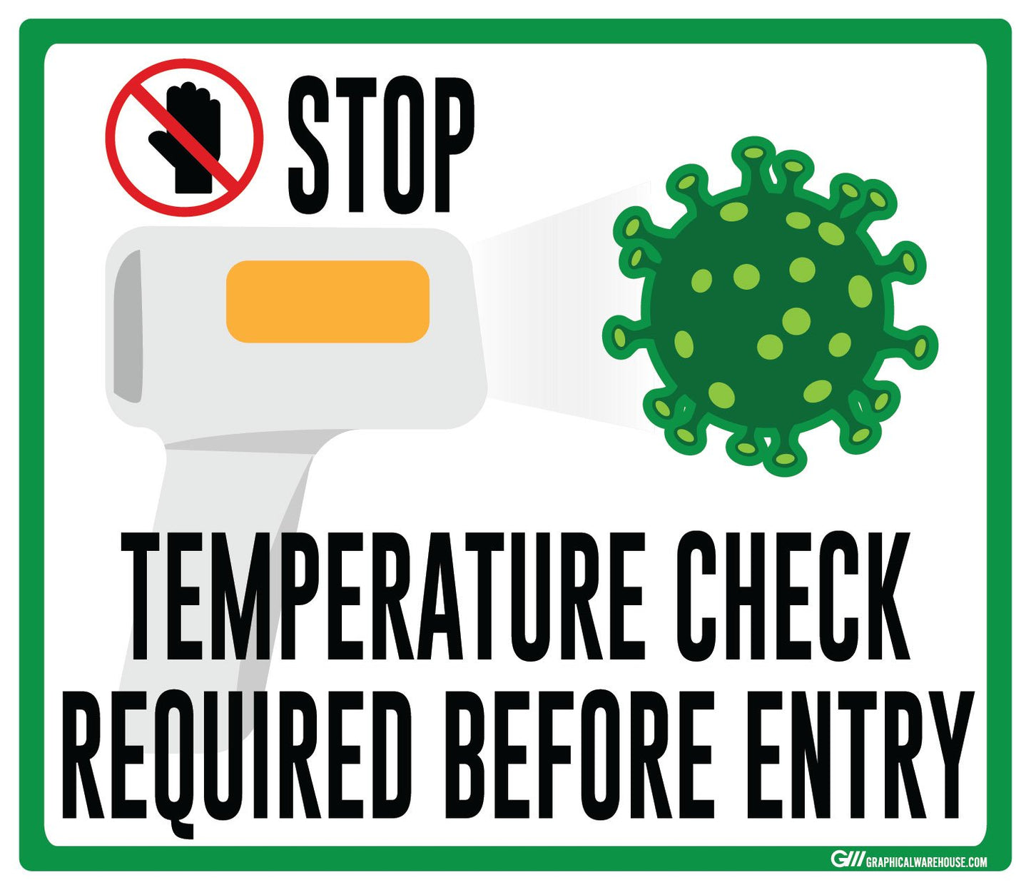 "STOP, Temperature Check Required Before Entry" Adhesive Durable Vinyl Decal- Various Sizes/Colors Available