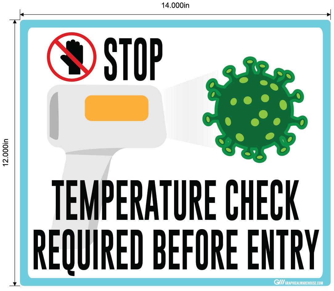 "STOP, Temperature Check Required Before Entry" Adhesive Durable Vinyl Decal- Various Sizes/Colors Available