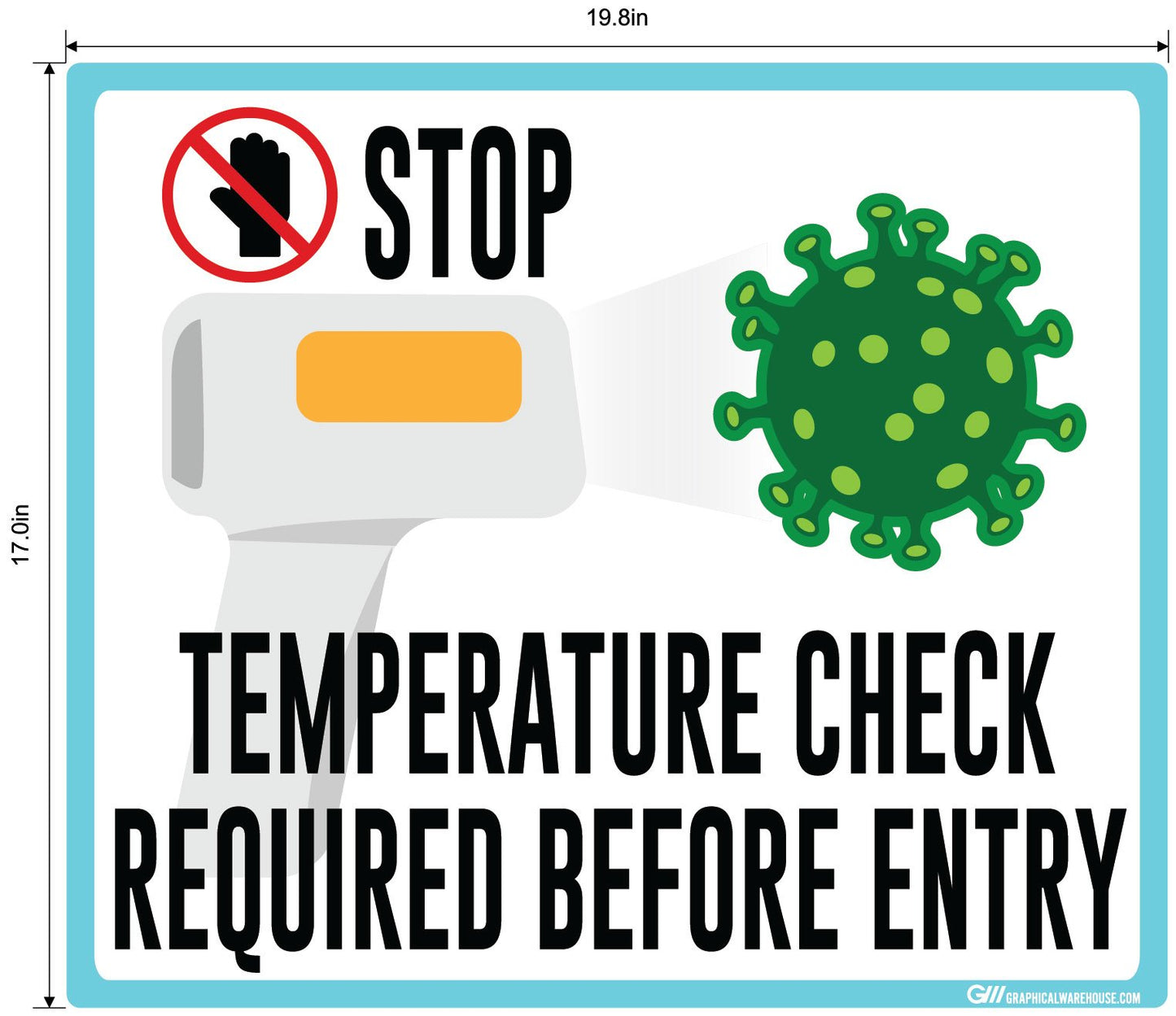 "STOP, Temperature Check Required Before Entry" Adhesive Durable Vinyl Decal- Various Sizes/Colors Available