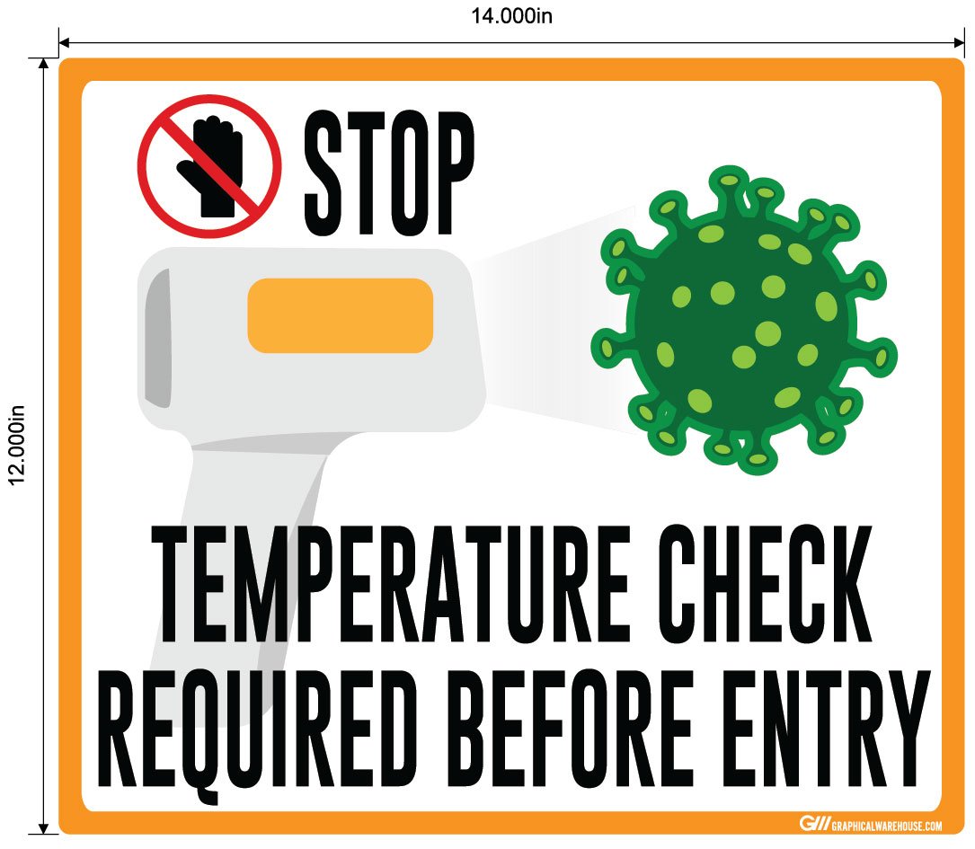 "STOP, Temperature Check Required Before Entry" Adhesive Durable Vinyl Decal- Various Sizes/Colors Available