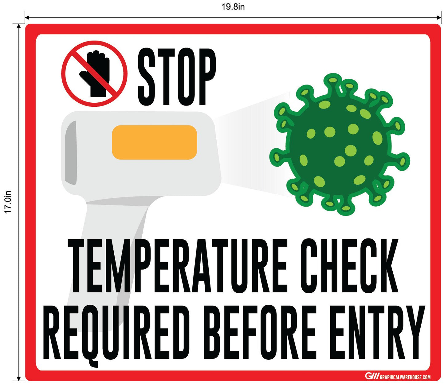 "STOP, Temperature Check Required Before Entry" Adhesive Durable Vinyl Decal- Various Sizes/Colors Available