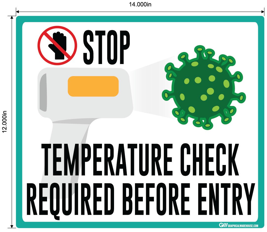 "STOP, Temperature Check Required Before Entry" Adhesive Durable Vinyl Decal- Various Sizes/Colors Available