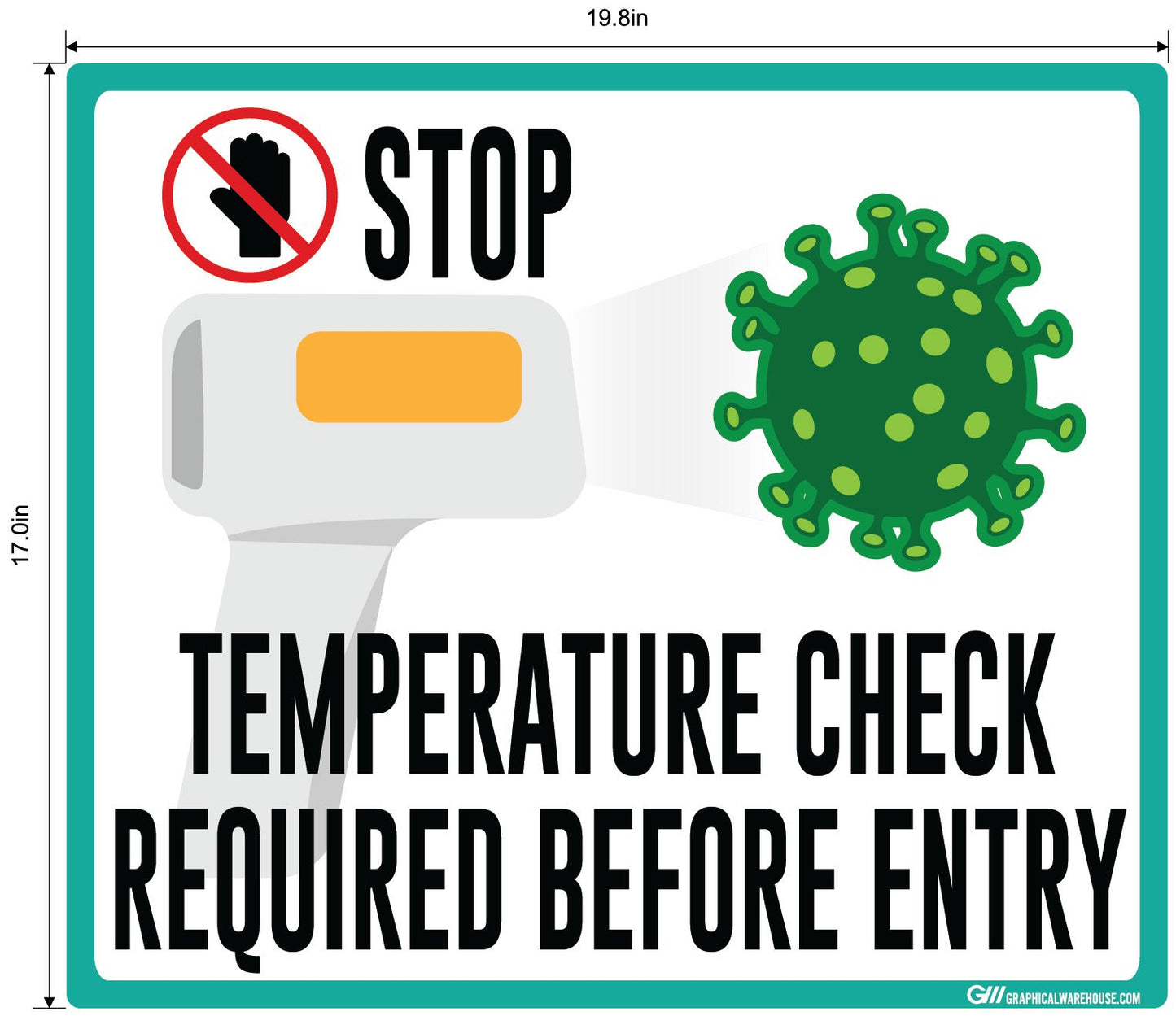 "STOP, Temperature Check Required Before Entry" Adhesive Durable Vinyl Decal- Various Sizes/Colors Available