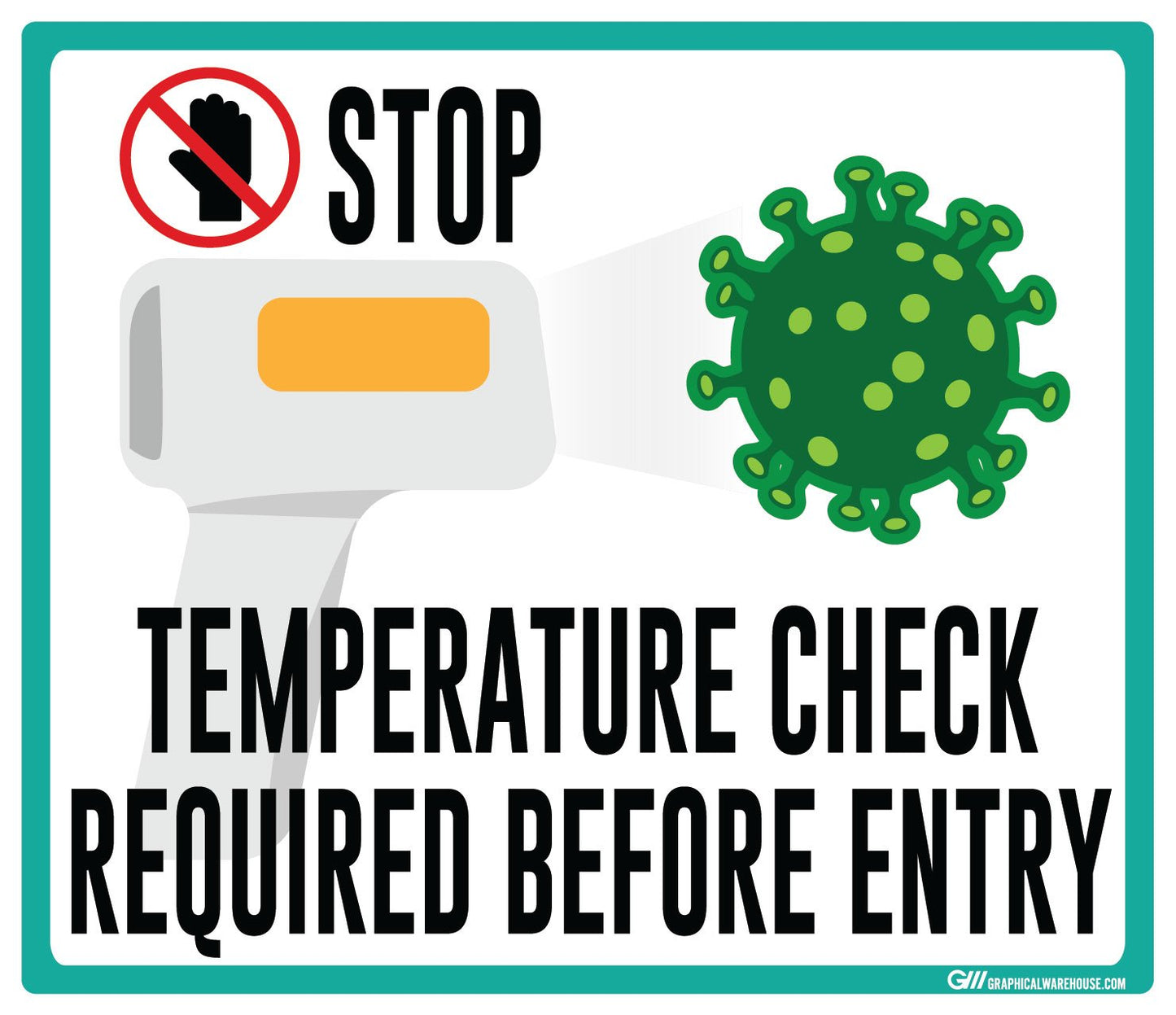 "STOP, Temperature Check Required Before Entry" Adhesive Durable Vinyl Decal- Various Sizes/Colors Available