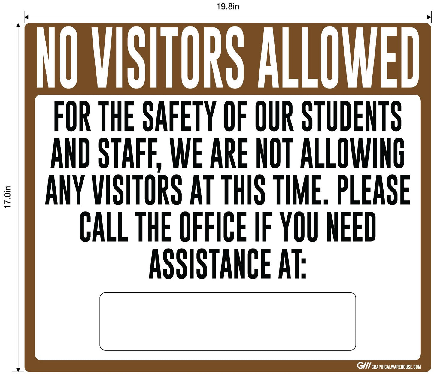 "No Visitors Allowed, Students and Staff Safety" Adhesive Durable Vinyl Decal- Various Sizes/Colors Available