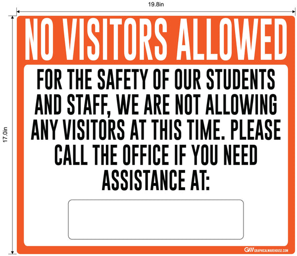 "No Visitors Allowed, Students and Staff Safety" Adhesive Durable Vinyl Decal- Various Sizes/Colors Available