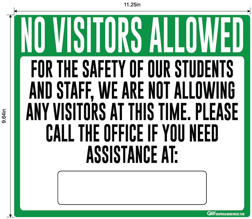 "No Visitors Allowed, Students and Staff Safety" Adhesive Durable Vinyl Decal- Various Sizes/Colors Available