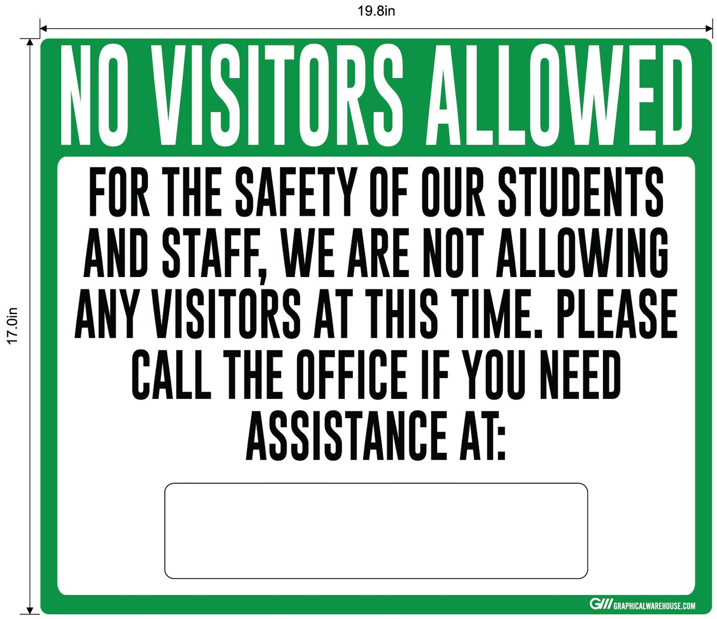 "No Visitors Allowed, Students and Staff Safety" Adhesive Durable Vinyl Decal- Various Sizes/Colors Available