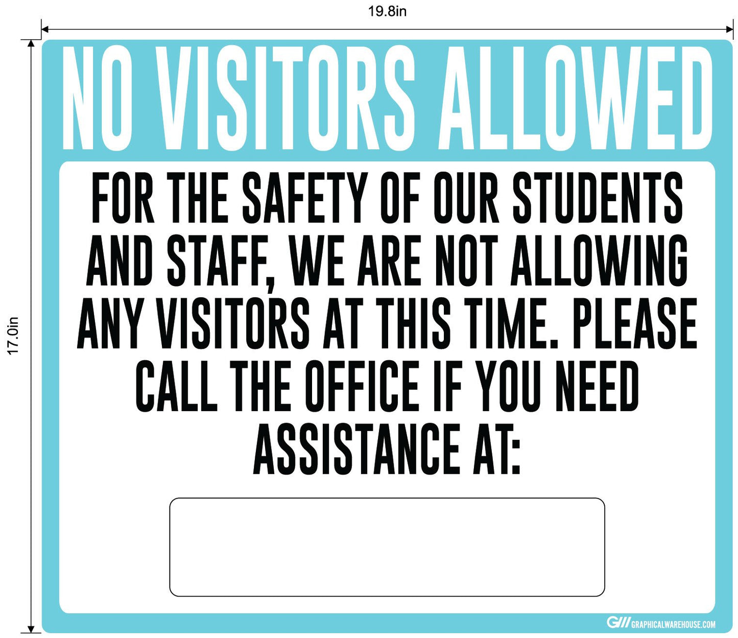 "No Visitors Allowed, Students and Staff Safety" Adhesive Durable Vinyl Decal- Various Sizes/Colors Available
