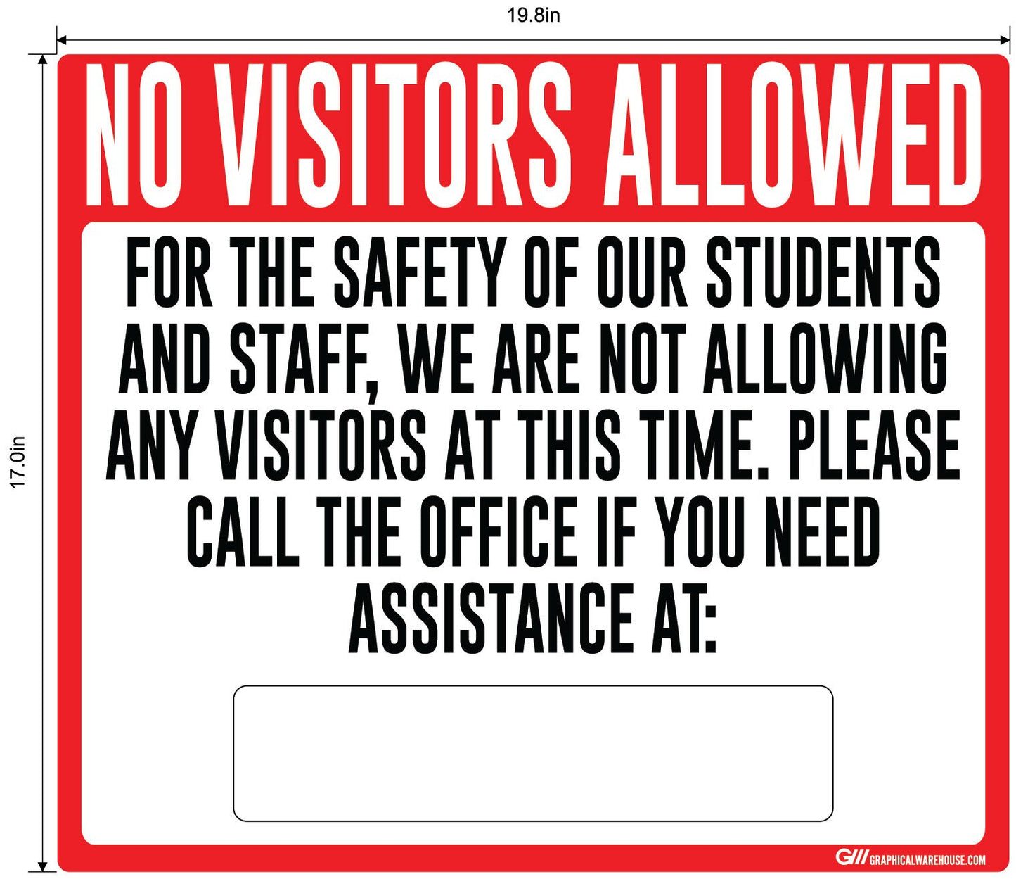 "No Visitors Allowed, Students and Staff Safety" Adhesive Durable Vinyl Decal- Various Sizes/Colors Available