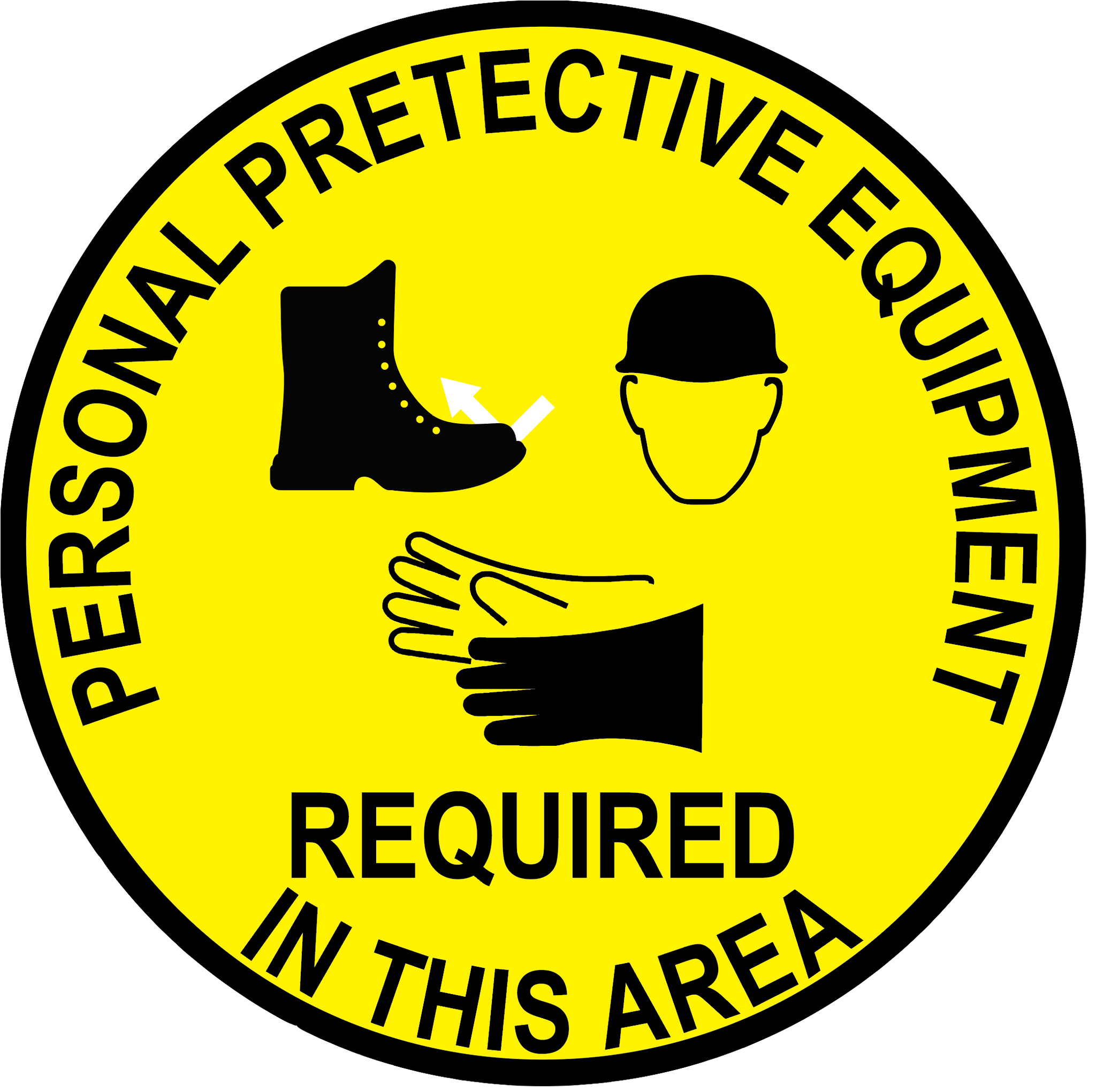 "Personal Protective Equipment Required In This Area" Steel Toe Shoes, Hard Hat and Gloves- Durable Matte Laminated Vinyl Floor Sign- Various Sizes Available