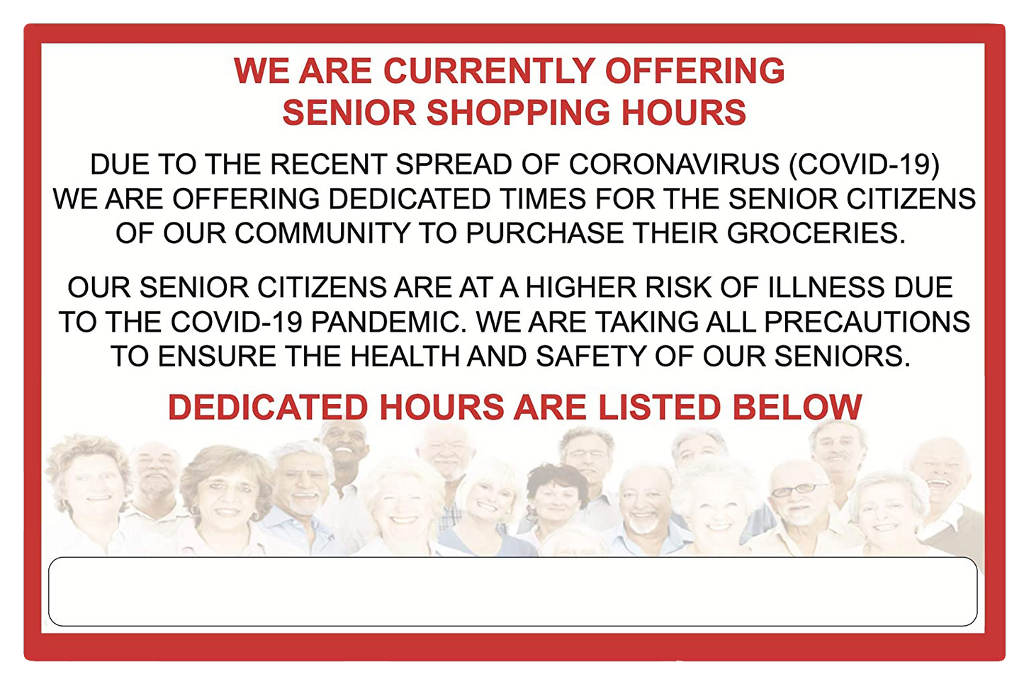 "Senior Shopping Hours" Adhesive Durable Vinyl Decal- 17x11”