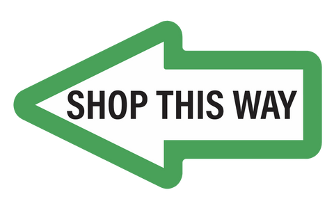 "Shop This Way" Arrow, Durable Matte Laminated Vinyl Floor Sign- 18x9.71”