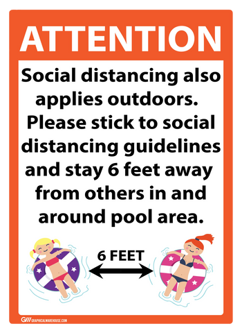 "ATTENTION, Pool Social Distancing" - 12"x18" Aluminum Sign