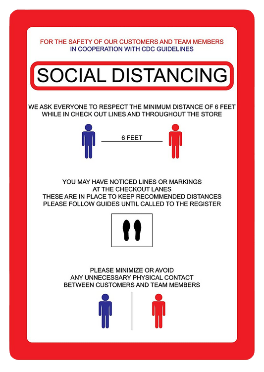 "Social Distancing" Guidelines, Adhesive Durable Vinyl Decal- 7x10"