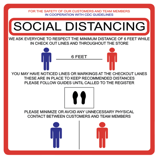 "Social Distancing" Guidelines, Durable Matte Laminated Vinyl Floor Sign- 17x17"