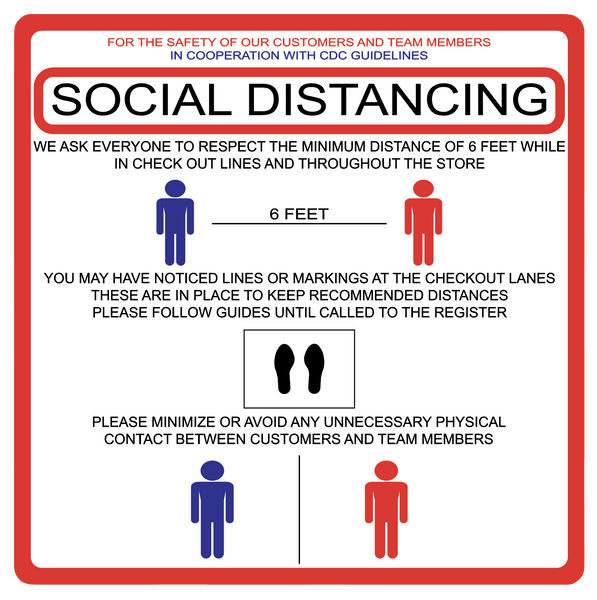 "Social Distancing" Guidelines, Durable Matte Laminated Vinyl Floor Sign- 17x17"