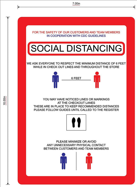 "Social Distancing" Guidelines, Adhesive Durable Vinyl Decal- 7x10"