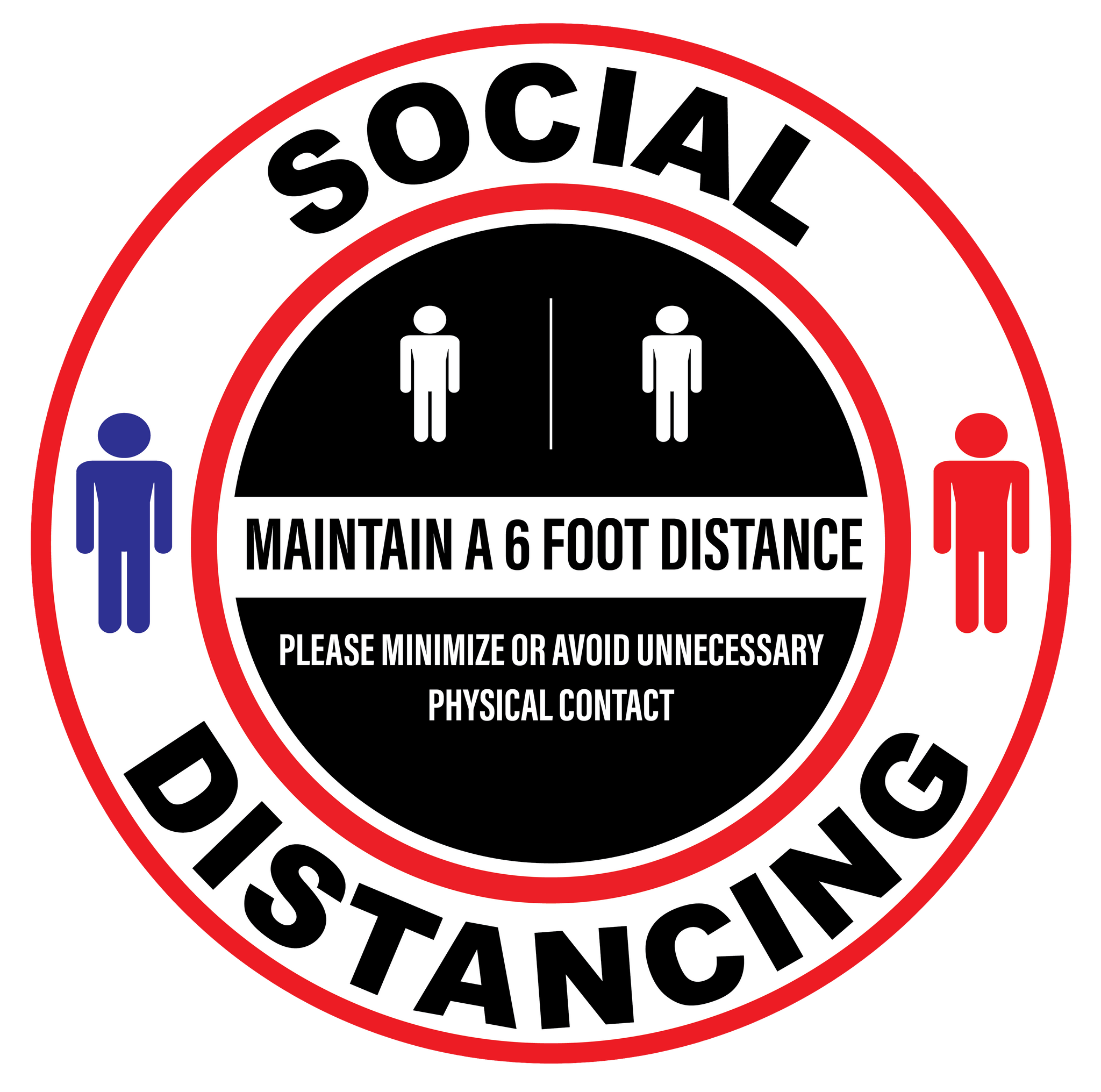 "Social Distancing, Maintain a 6 Foot Distance" Round, Durable Matte Laminated Vinyl Floor Sign- 16x16"