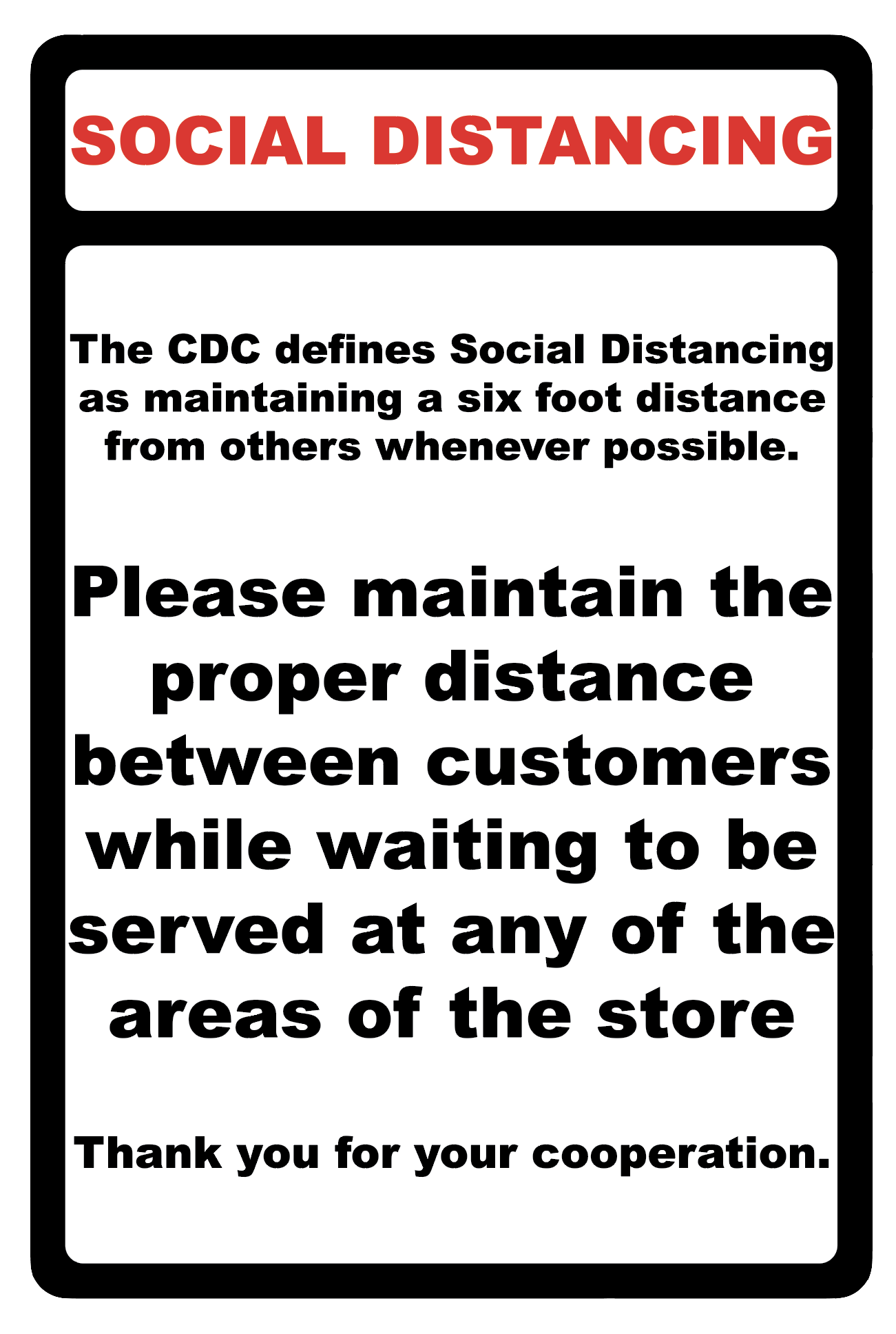 "Social Distancing, Waiting for Service" Adhesive Durable Vinyl Decal- 12x18"