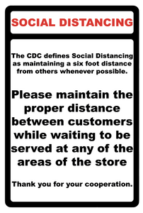 "Social Distancing, Waiting for Service" Adhesive Durable Vinyl Decal- 12x18"