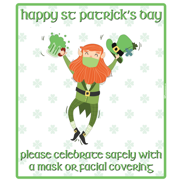 "St. Patrick's Day, Wear a Mask" Adhesive Durable Vinyl Decal- Various Sizes Available