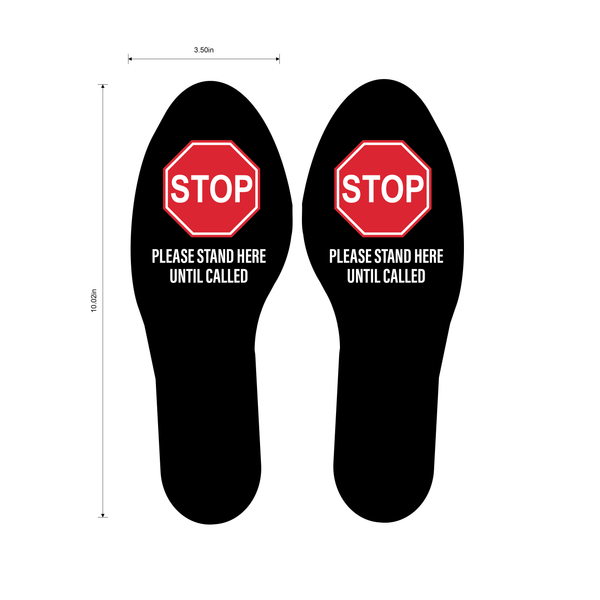 "STOP Stand Here" Social Distancing Footprints, 5 Pairs- Durable Matte Laminated Vinyl Floor Sign- 3.5x10"