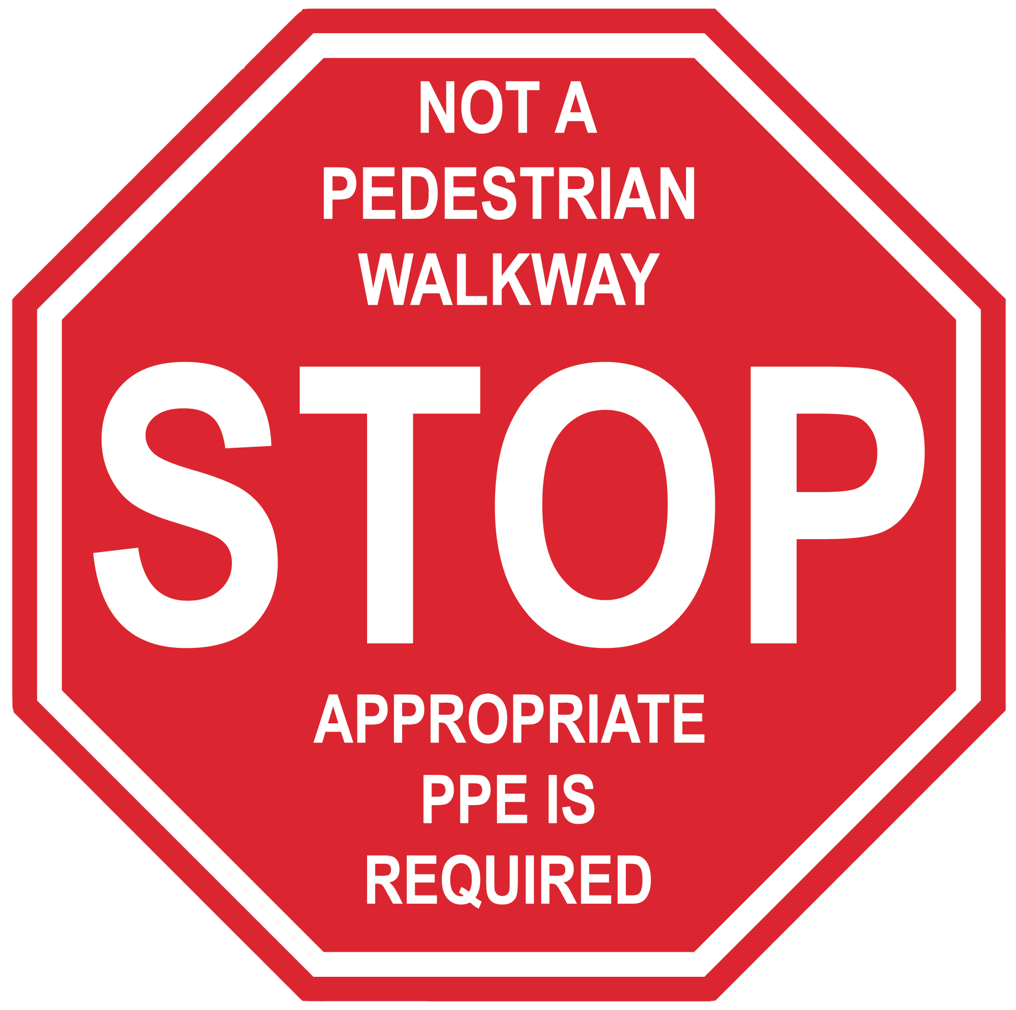 Stop Sign "Not a Pedestrian Walkway, Appropriate PPE Required" Durable Matte Laminated Vinyl Floor Sign- Various Sizes Available