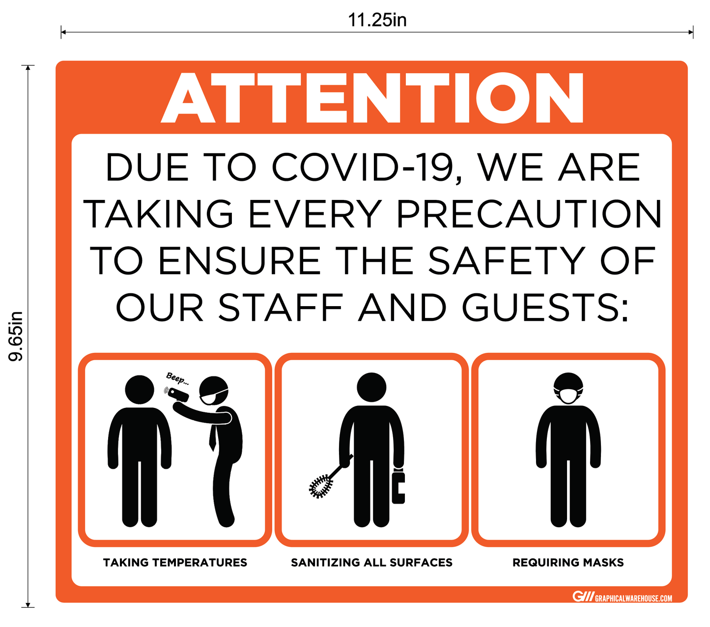 "Taking Precautions to Ensure the Safety of Staff and Guests" Adhesive Durable Vinyl Decal- Various Sizes/Colors Available