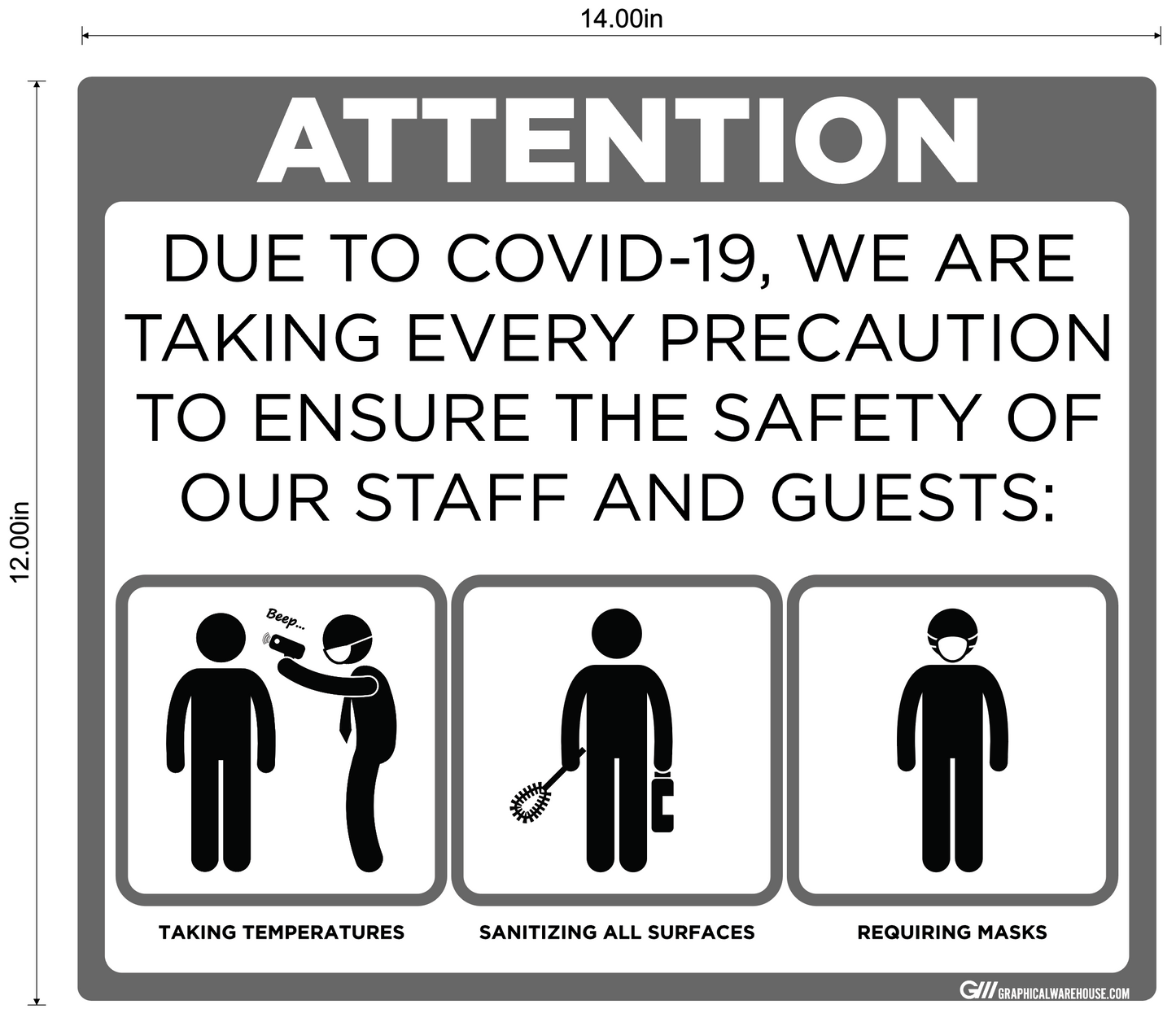 "Taking Precautions to Ensure the Safety of Staff and Guests" Adhesive Durable Vinyl Decal- Various Sizes/Colors Available