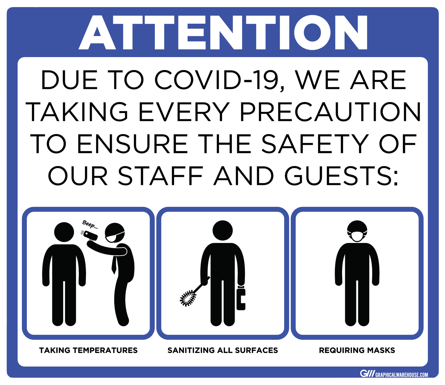 "Taking Precautions to Ensure the Safety of Staff and Guests" Adhesive Durable Vinyl Decal- Various Sizes/Colors Available