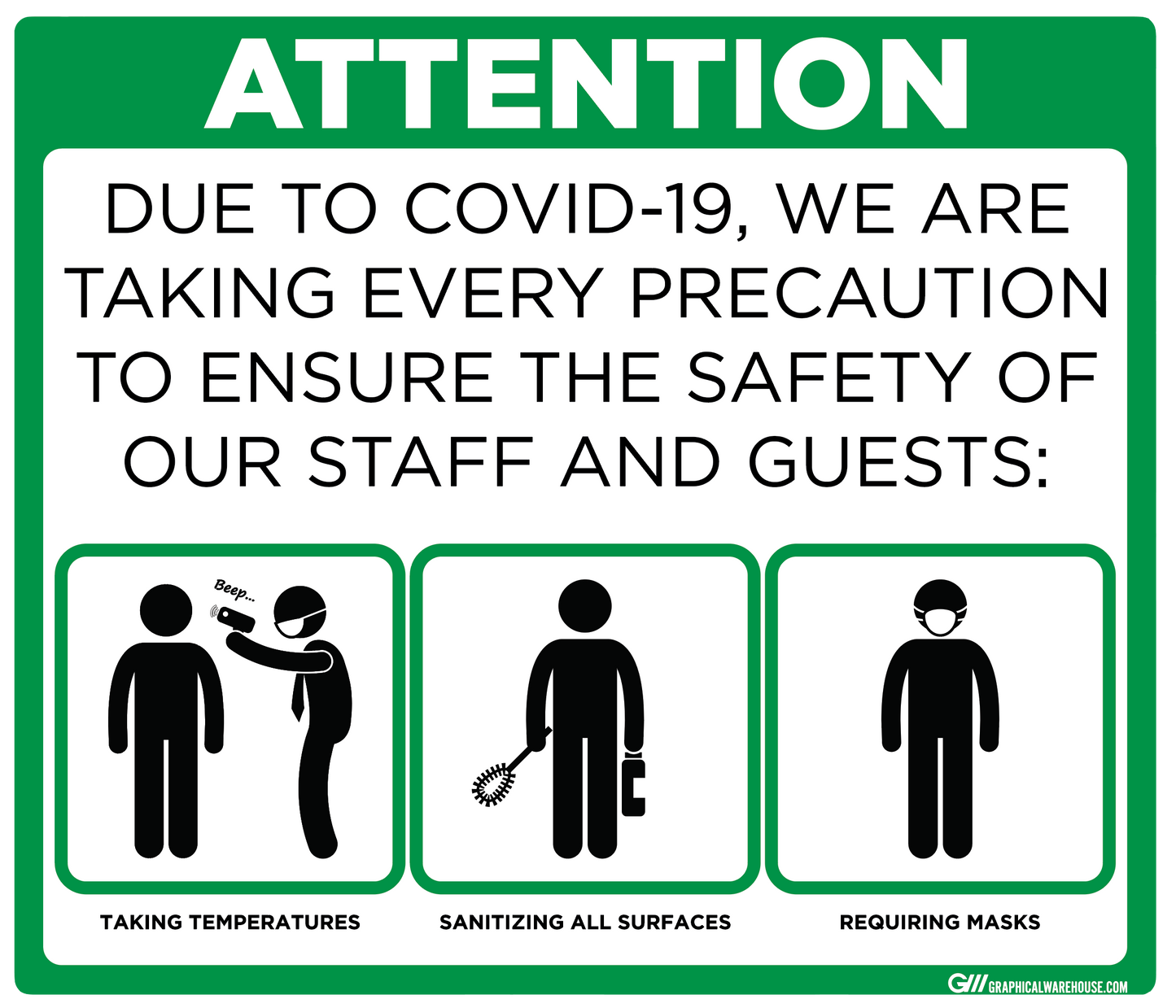 "Taking Precautions to Ensure the Safety of Staff and Guests" Adhesive Durable Vinyl Decal- Various Sizes/Colors Available