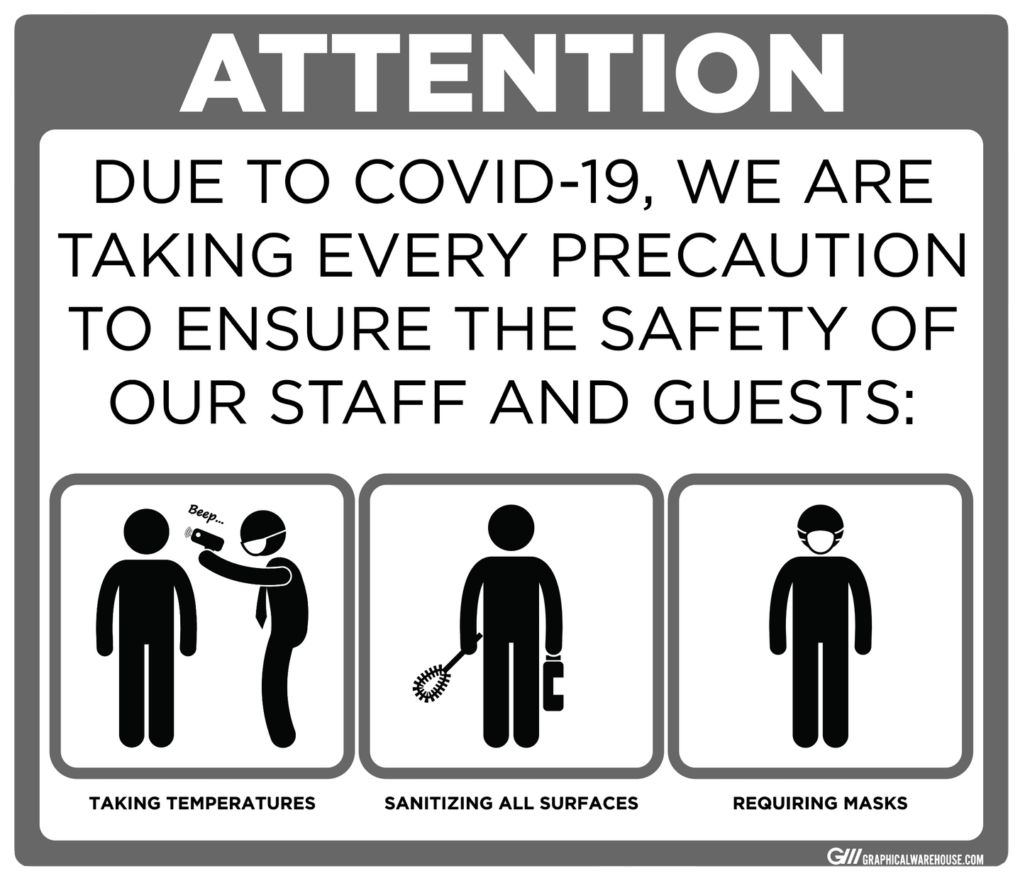 "Taking Precautions to Ensure the Safety of Staff and Guests" Adhesive Durable Vinyl Decal- Various Sizes/Colors Available