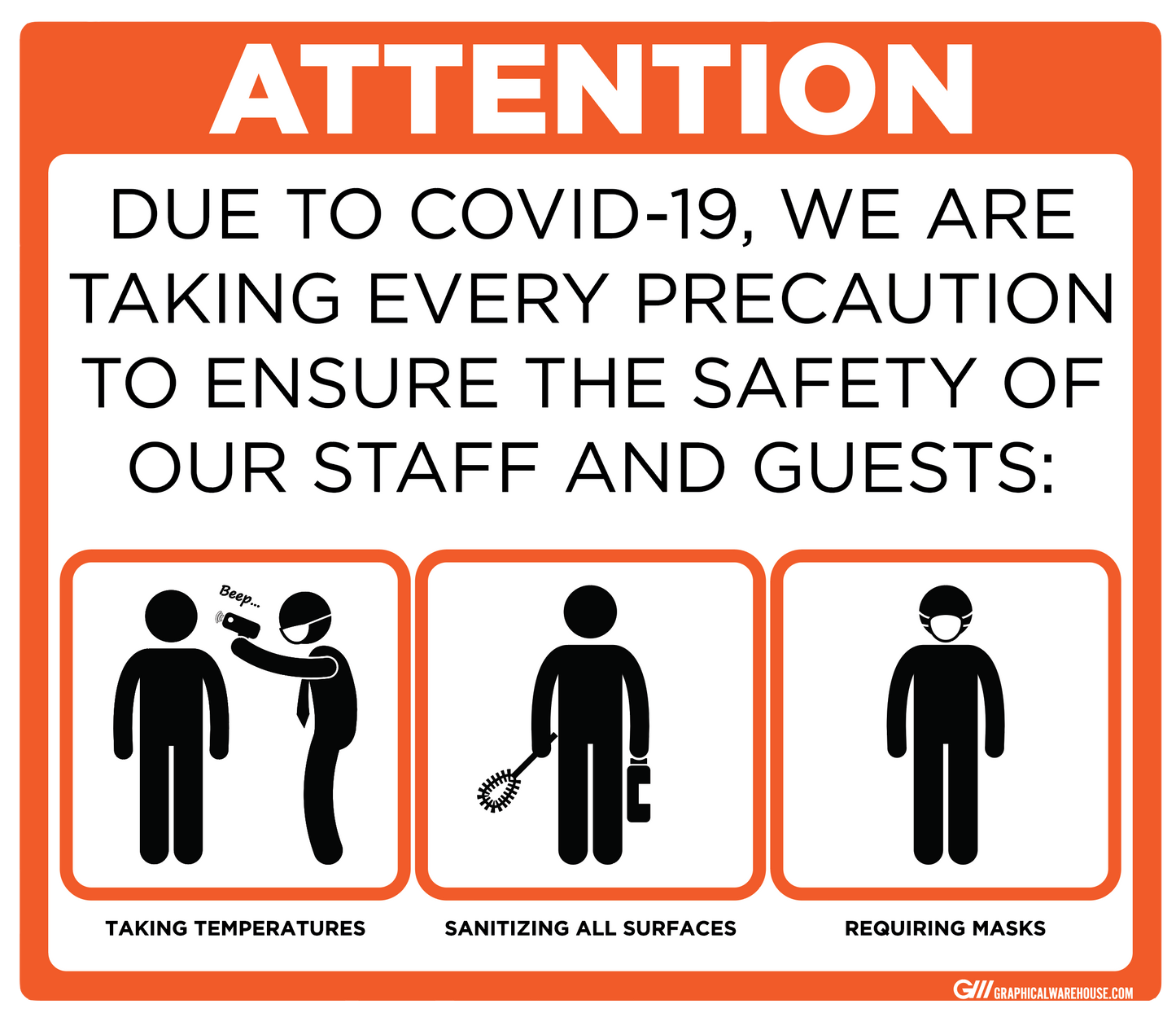 "Taking Precautions to Ensure the Safety of Staff and Guests" Adhesive Durable Vinyl Decal- Various Sizes/Colors Available