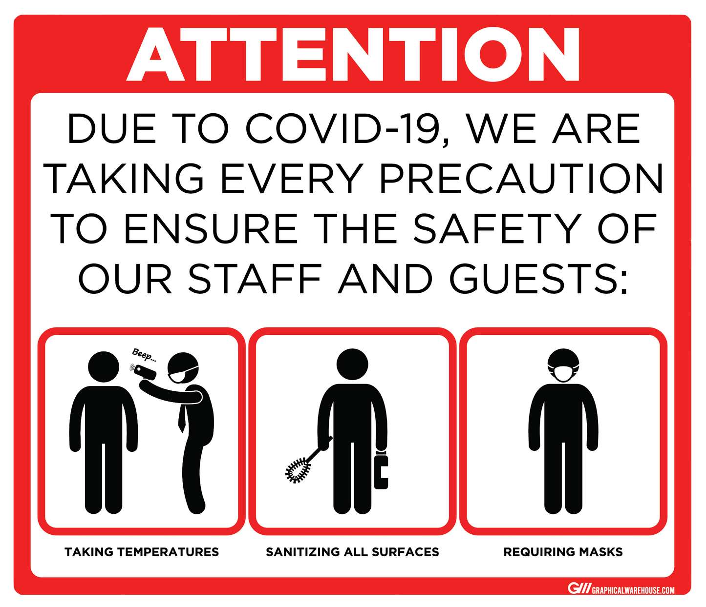 "Taking Precautions to Ensure the Safety of Staff and Guests" Adhesive Durable Vinyl Decal- Various Sizes/Colors Available