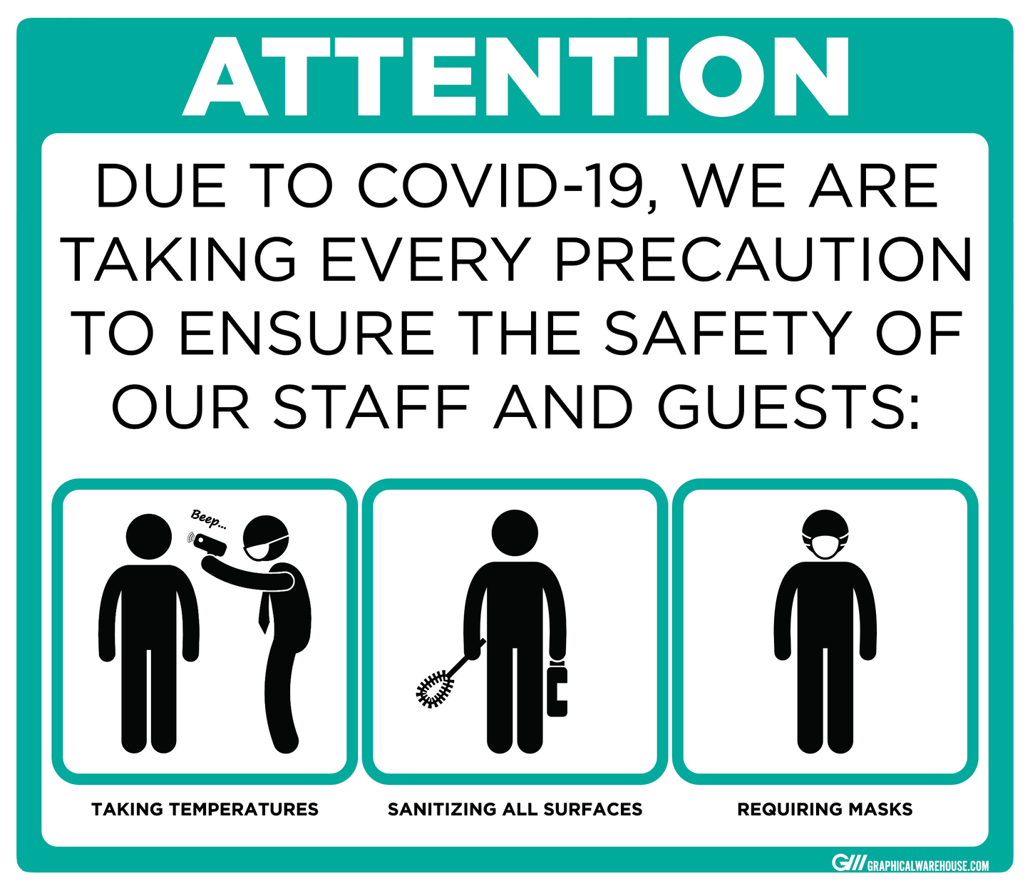 "Taking Precautions to Ensure the Safety of Staff and Guests" Adhesive Durable Vinyl Decal- Various Sizes/Colors Available