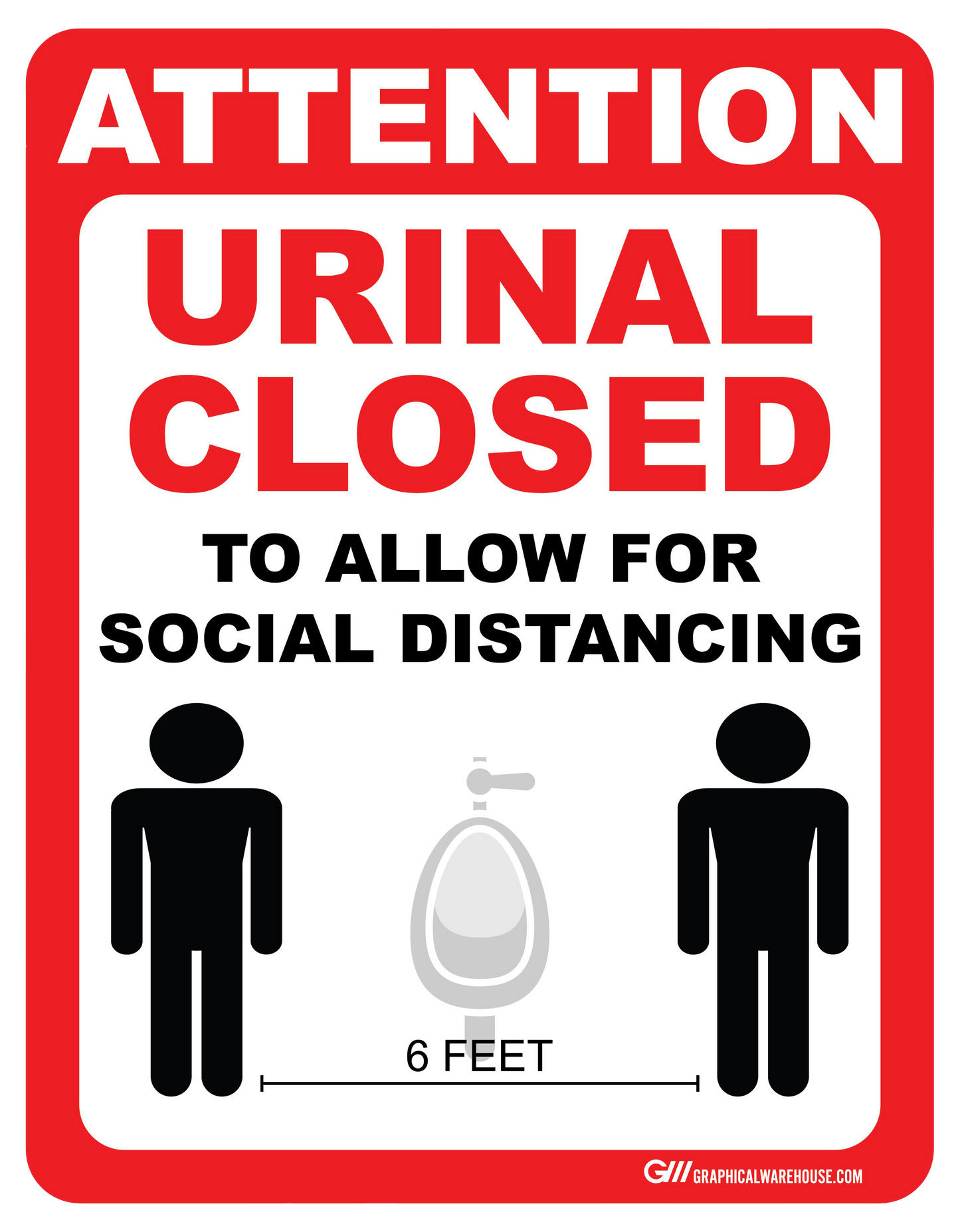 "Attention: Urinal Closed To Allow For Social Distance" Adhesive Durable Vinyl Decal- 8.5x11”