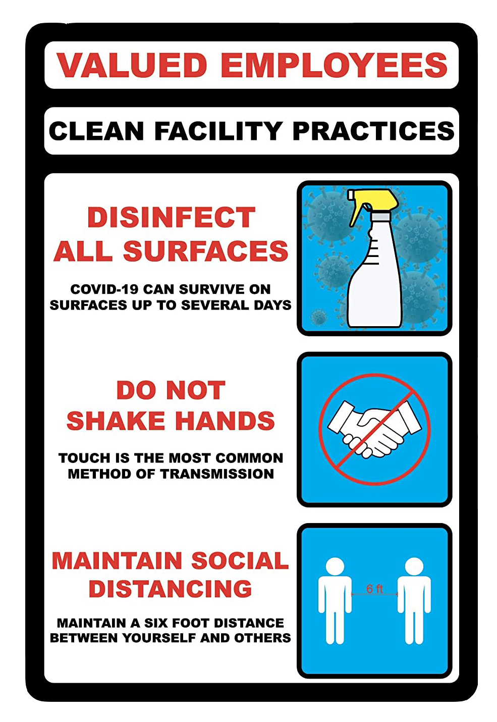 "Valued Employees, Clean Facility Practices" Adhesive Durable Vinyl Decal- 12x18"