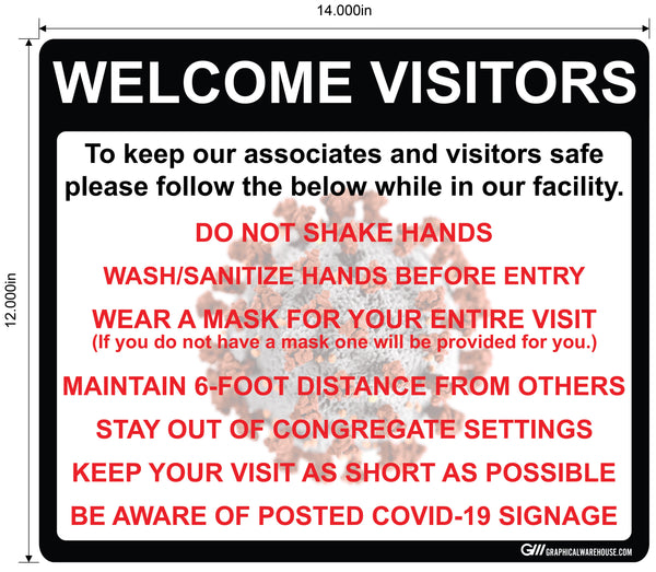 "Social Distancing Visitor Policy and Procedures" Adhesive Durable Vinyl Decal- Various Sizes Available