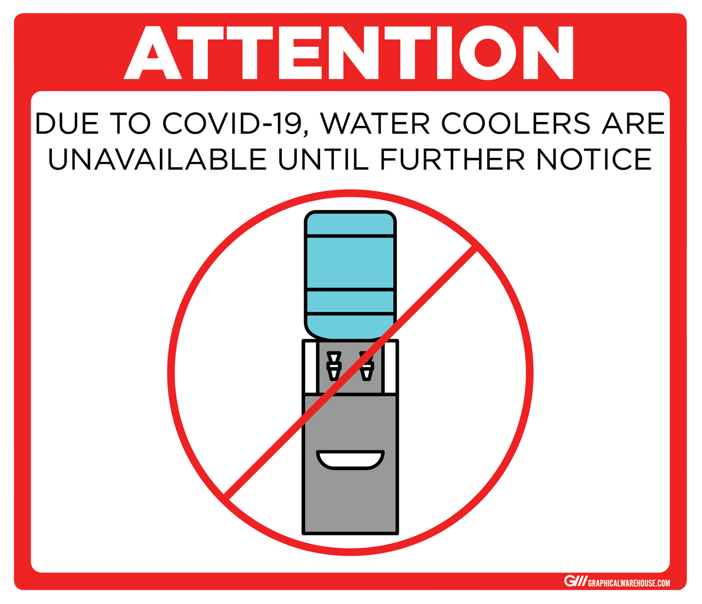 "Water Cooler Unavailable" Adhesive Durable Vinyl Decal- Various Sizes/Colors Available