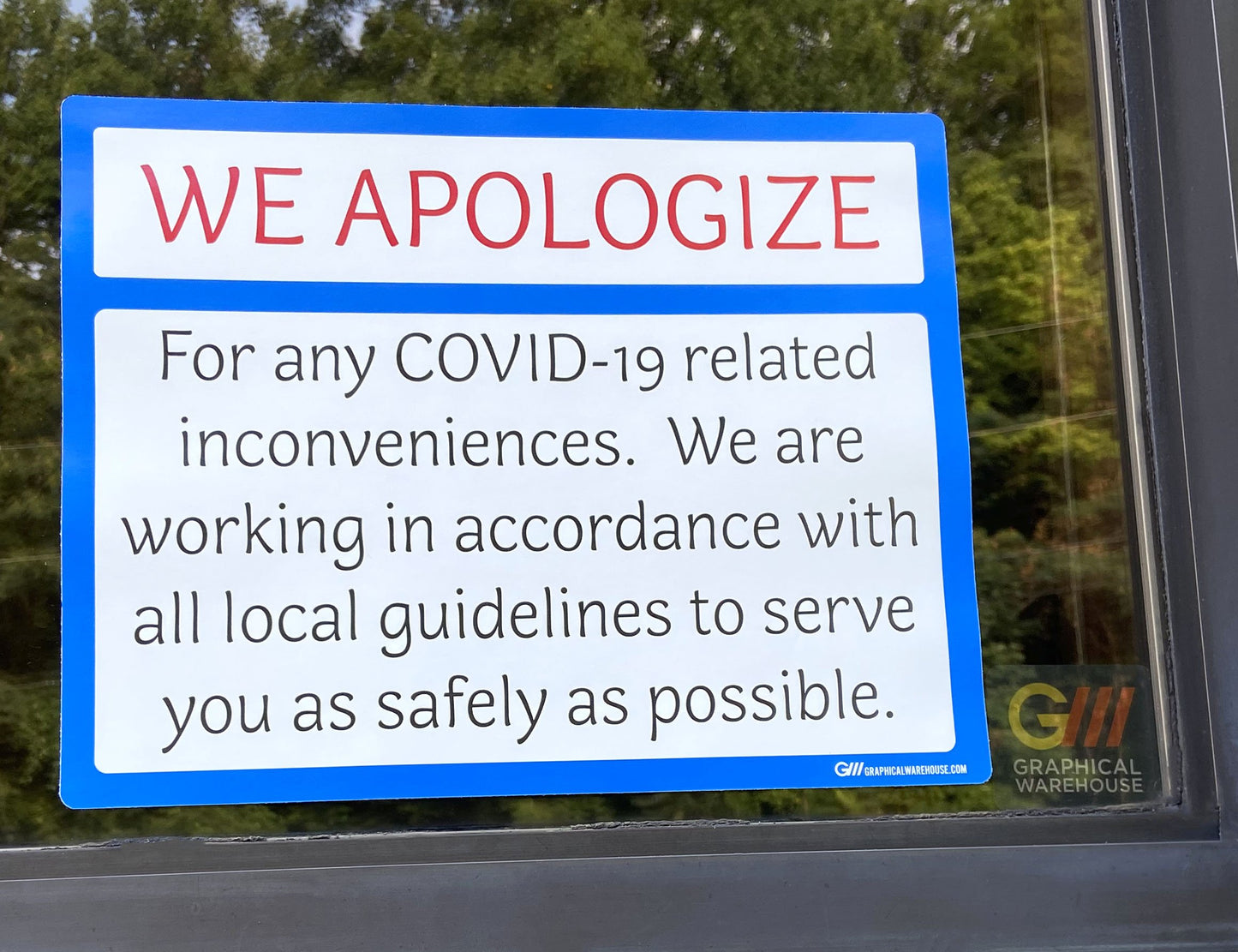 "We Apologize" Adhesive Durable Vinyl Decal- 14x12”