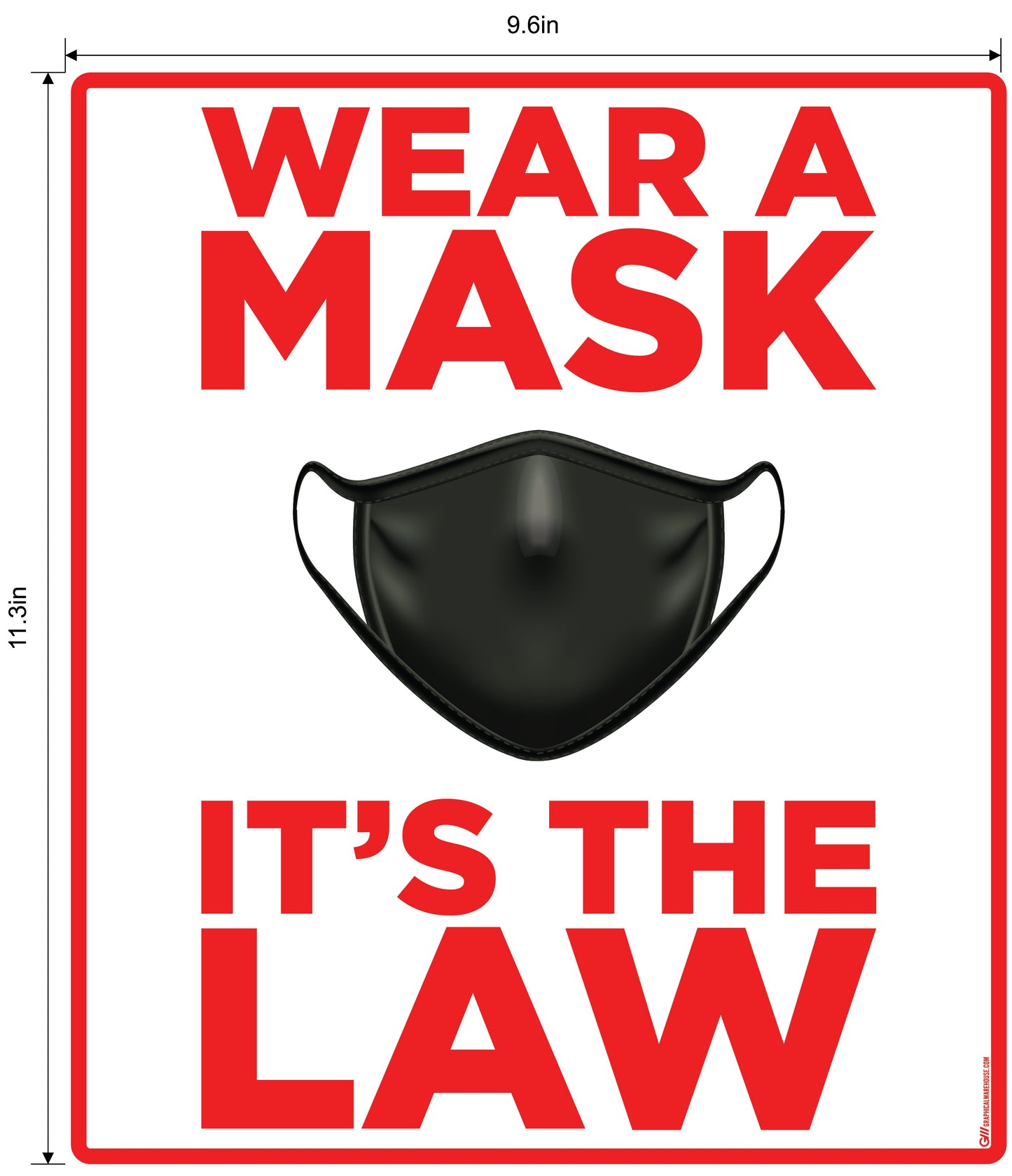 "Wear A Mask, It's the Law" Adhesive Durable Vinyl Decal- Various Sizes/Colors Available