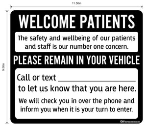 "Welcome Patients, Please Remain in Your Vehicle" Adhesive Durable Vinyl Decal- Various Sizes/Colors Available