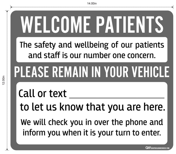 "Welcome Patients, Please Remain in Your Vehicle" Adhesive Durable Vinyl Decal- Various Sizes/Colors Available