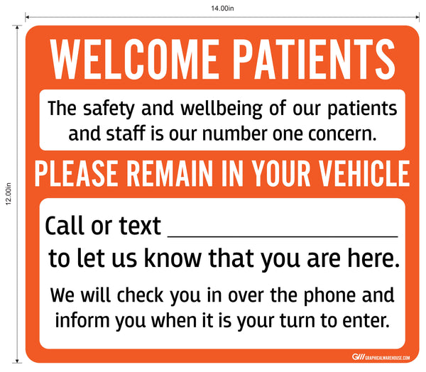 "Welcome Patients, Please Remain in Your Vehicle" Adhesive Durable Vinyl Decal- Various Sizes/Colors Available