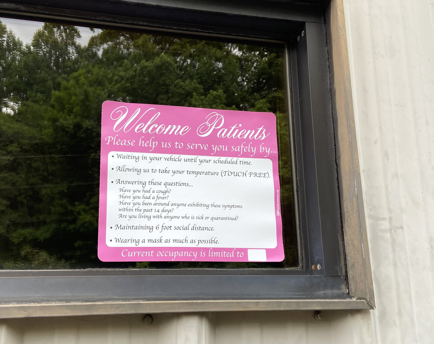 "Welcome Patients, Help Us Serve You Safely" Adhesive Durable Vinyl Decal- 14x12”