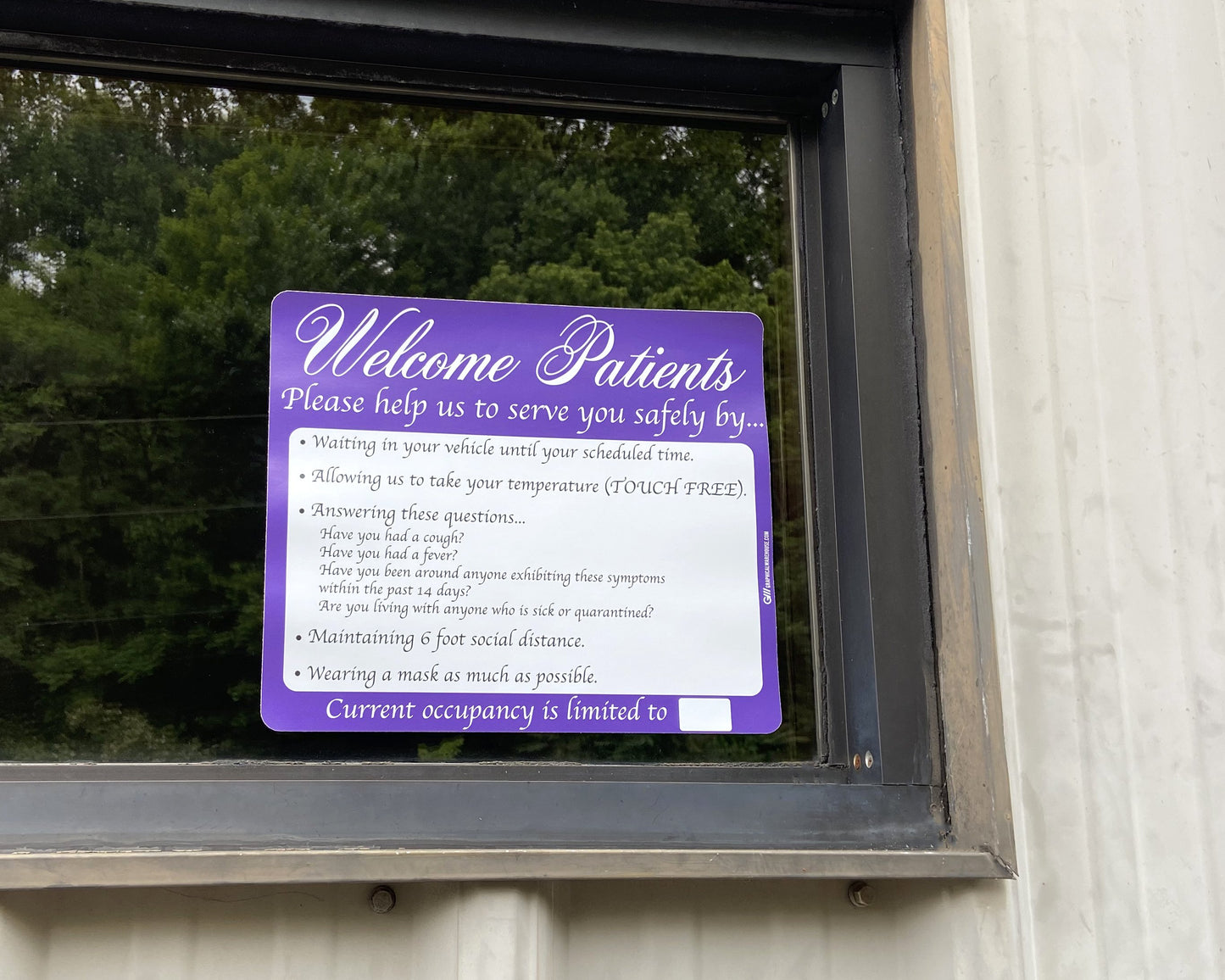 "Welcome Patients, Help Us Serve You Safely" Adhesive Durable Vinyl Decal- 14x12”