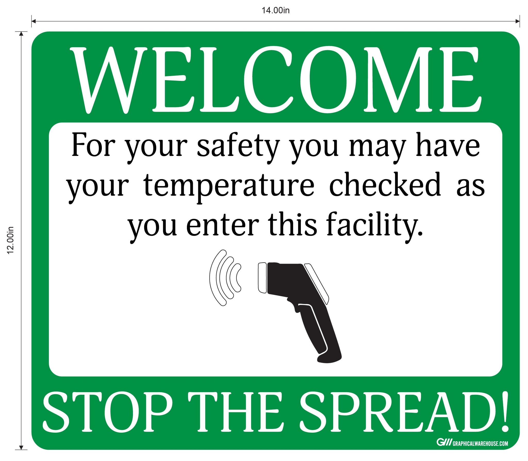 "Stop The Spread" Temperature Check Point- Adhesive Durable Vinyl Decal- 14x12”