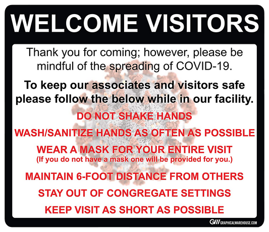 "Social Distancing Visitor Policy and Procedures" Adhesive Durable Vinyl Decal- Various Sizes Available